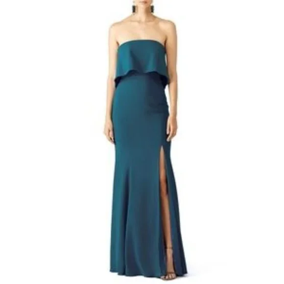 JAY GODFREY Teal Strapless Satin Floor Length Gown S Dress Bridal Prom Wedding - Picture 5 of 12